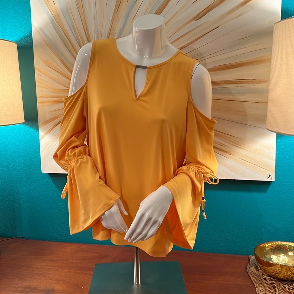 Michael Kors yellow cold shoulder top
